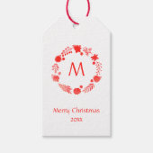 Rode Waterverf Kerstkrans Cadeaulabel (Voorkant)