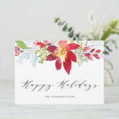 Rode Waterverf Kerstmis Floral Garland Happy Feestdagenkaart (Staand voorkant)