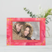 Rode Waterverf Kerstmis met goud | Foto Feestdagenkaart (Staand voorkant)