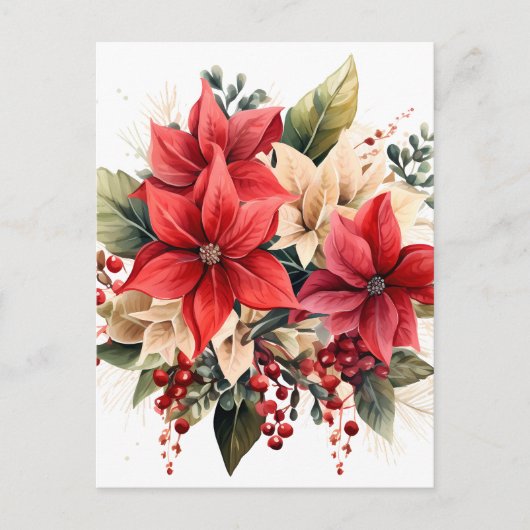  Rode Waterverf Kerstmis Poinsettia Flowers Briefkaart (Voorkant)