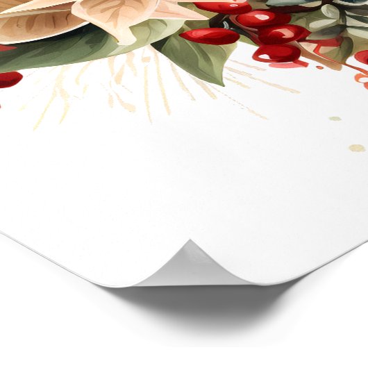  Rode Waterverf Kerstmis Poinsettia Flowers Poster (Hoek)