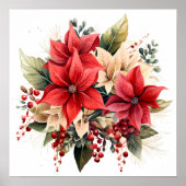  Rode Waterverf Kerstmis Poinsettia Flowers Poster (Voorkant)