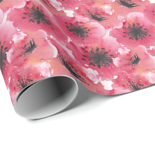 rode Waterverf klaprozen Cadeaupapier (Rol Hoek)
