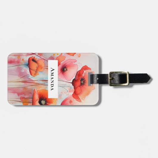 Rode Waterverf klaprozen in een veld Bagagelabel (Voorkant horizontaal)