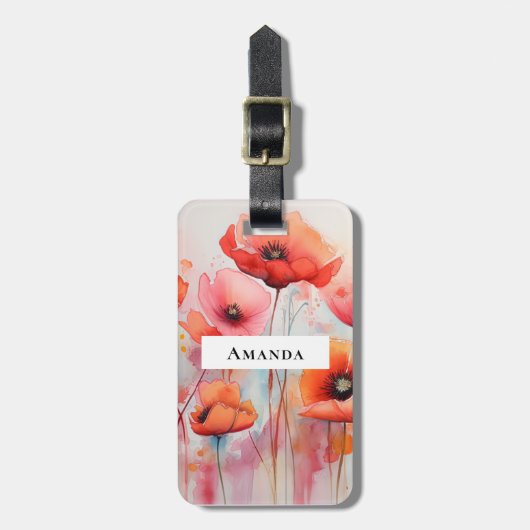 Rode Waterverf klaprozen in een veld Bagagelabel (Voorkant verticaal)