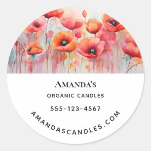 Rode Waterverf klaprozen in een veld bedrijf Ronde Sticker