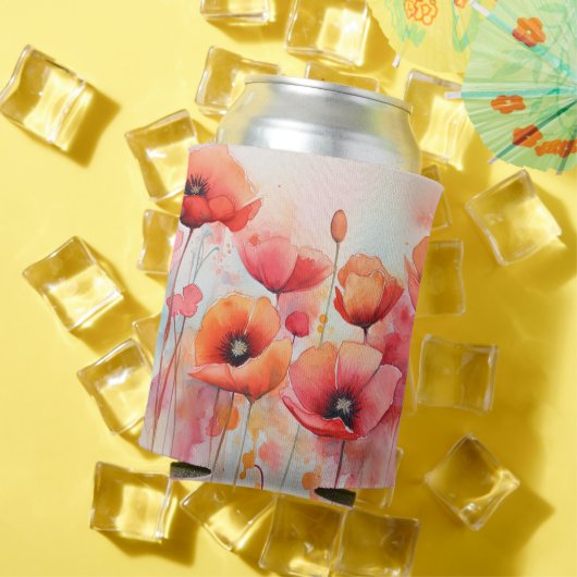 Rode Waterverf klaprozen in een veld Blikjeskoeler (Insitu Zomer)