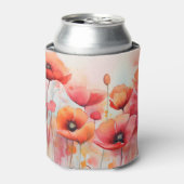 Rode Waterverf klaprozen in een veld Blikjeskoeler (Blikje Voorkant)