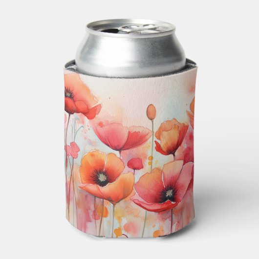 Rode Waterverf klaprozen in een veld Blikjeskoeler