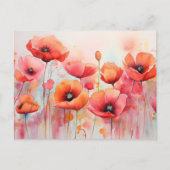 Rode Waterverf klaprozen in een veld Briefkaart (Voorkant)