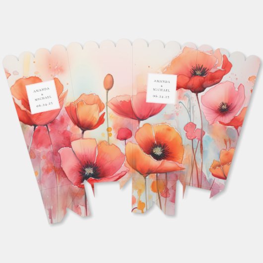 Rode Waterverf klaprozen in een veld bruiloft Bedankdoosjes (Ongevouwen)