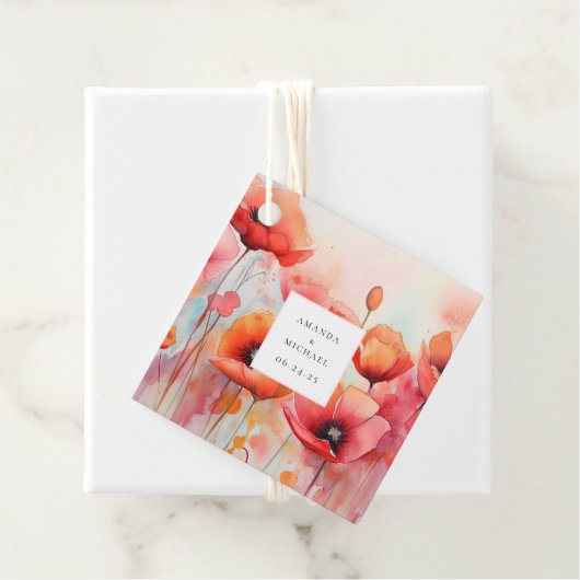 Rode Waterverf klaprozen in een veld bruiloft Bedankjes Labels (In situ)