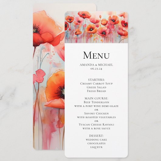 Rode Waterverf klaprozen in een veld bruiloft Kaart (Voorkant / Achterkant)