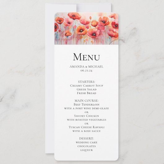 Rode Waterverf klaprozen in een veld bruiloft Kaart (Voorkant)