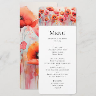 Rode Waterverf klaprozen in een veld bruiloft Kaart