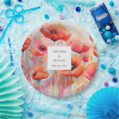 Rode Waterverf klaprozen in een veld bruiloft Papieren Bordje (Feest)