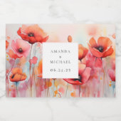 Rode Waterverf klaprozen in een veld - bruiloft Sparkling Wijnetiket (Enkel label)