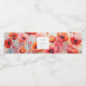 Rode Waterverf klaprozen in een veld bruiloft Waterfles Etiket (Enkel label)