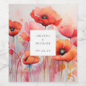 Rode Waterverf klaprozen in een veld - bruiloft Wijn Etiket (Enkel label)