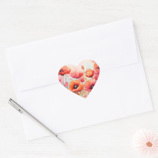 Rode Waterverf klaprozen in een veld Hart Sticker (Envelop)