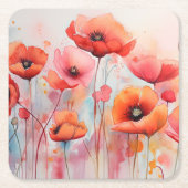 Rode Waterverf klaprozen in een veld Kartonnen Onderzetters (Voorkant)