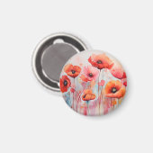 Rode Waterverf klaprozen in een veld Magneet (Voorkant / Achterkant)