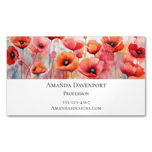 Rode Waterverf klaprozen in een veld Magnetisch Visitekaartje (Voorkant)