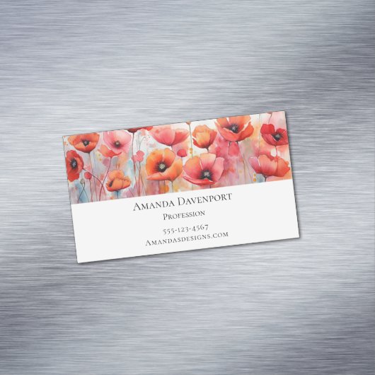 Rode Waterverf klaprozen in een veld Magnetisch Visitekaartje (Voorbeeld)