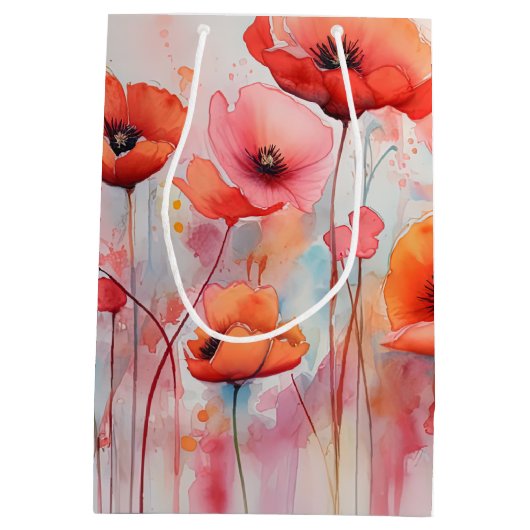 Rode Waterverf klaprozen in een veld Medium Cadeauzakje (Achterkant)