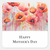 Rode Waterverf klaprozen in een veld Moederdag Vierkante Sticker (Voorkant)