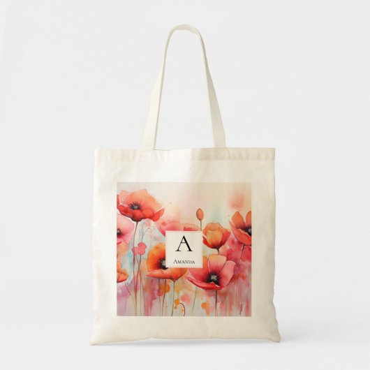 Rode Waterverf klaprozen in een veld Monogram Tote Bag (Voorkant)