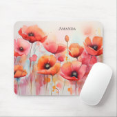 Rode Waterverf klaprozen in een veld Muismat (Met muis)