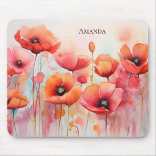 Rode Waterverf klaprozen in een veld Muismat