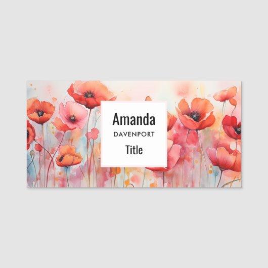 Rode Waterverf klaprozen in een veld Naamplaatje (Voorkant)