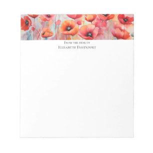 Rode Waterverf klaprozen in een veld Notitieblok