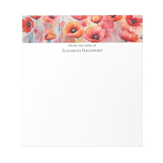 Rode Waterverf klaprozen in een veld Notitieblok (Voorkant)