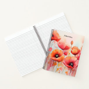 Rode Waterverf klaprozen in een veld Notitieboek