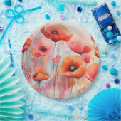 Rode Waterverf klaprozen in een veld Papieren Bordje (Feest)