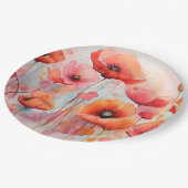 Rode Waterverf klaprozen in een veld Papieren Bordje (Gekanteld)