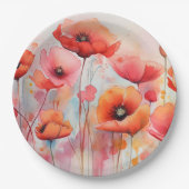 Rode Waterverf klaprozen in een veld Papieren Bordje (Voorkant)