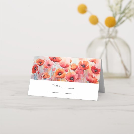 Rode Waterverf klaprozen in een veld Plaatskaartje (Voorkant)