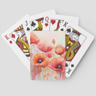 Rode Waterverf klaprozen in een veld Pokerkaarten