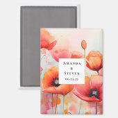 Rode Waterverf klaprozen in een veld Save the Date Magneet (Voorkant / Achterkant)