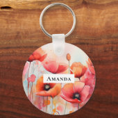 Rode Waterverf klaprozen in een veld Sleutelhanger (Achterkant)