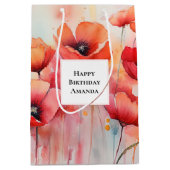 Rode Waterverf klaprozen in een veld Verjaardag Medium Cadeauzakje (Voorkant)