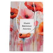 Rode Waterverf klaprozen in een veld Verjaardag Medium Cadeauzakje (Achterkant)