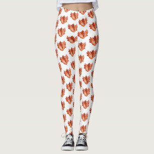 Rode waterverf koraalbladeren leggings