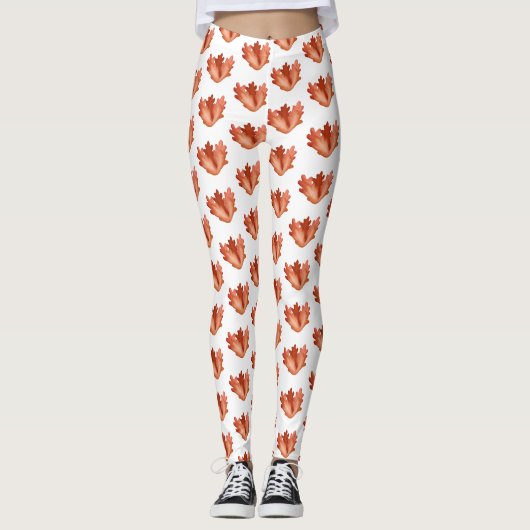 Rode waterverf koraalbladeren leggings (Voorkant)