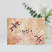 Rode Waterverf Libellen Bruiloftsreceptie RSVP (Staand voorkant)