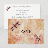 Rode Waterverf Libellen Huwelijksreceptie RSVP (Voorkant / Achterkant)